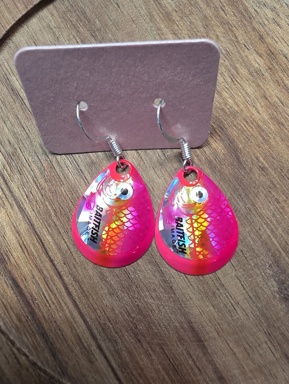 Holographic Fish Hook Teardrop Earrings - Pink, Silver and Orange